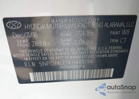 2019 Hyundai Elantra Se из США, поврежденный, VIN 5NPD74LF7KH448794